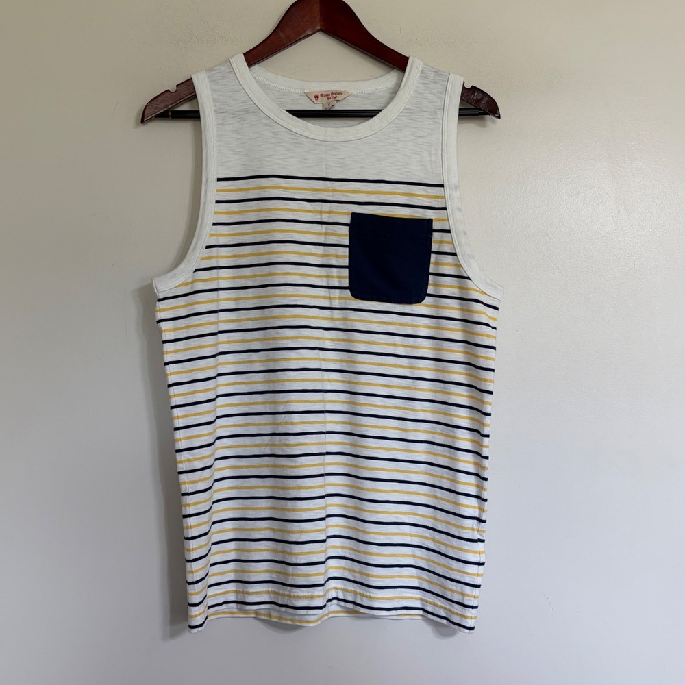 Brooks Brothers Red Fleece Mens Striped Pocket Tank Top White Navy Yellow S